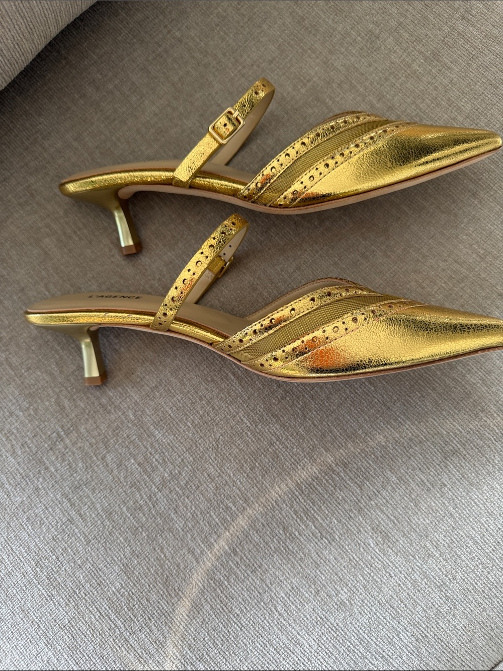 L'AGENCE Metallic Gold Pointed Kitten Heel - Picture 6 of 11